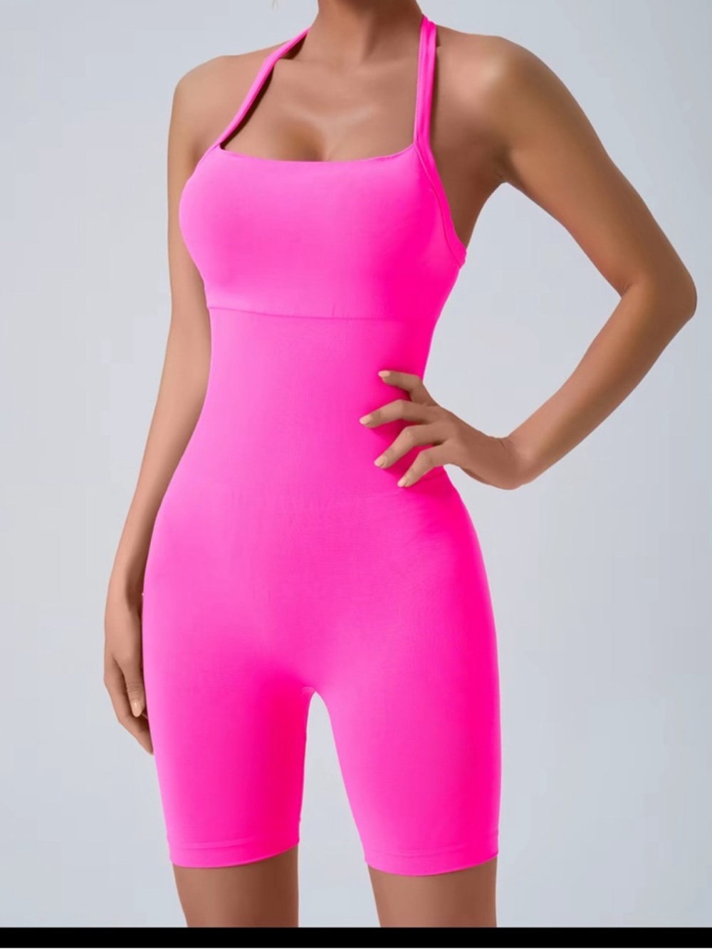 Women’s Neon Pink Halter Romper Jumpsuit